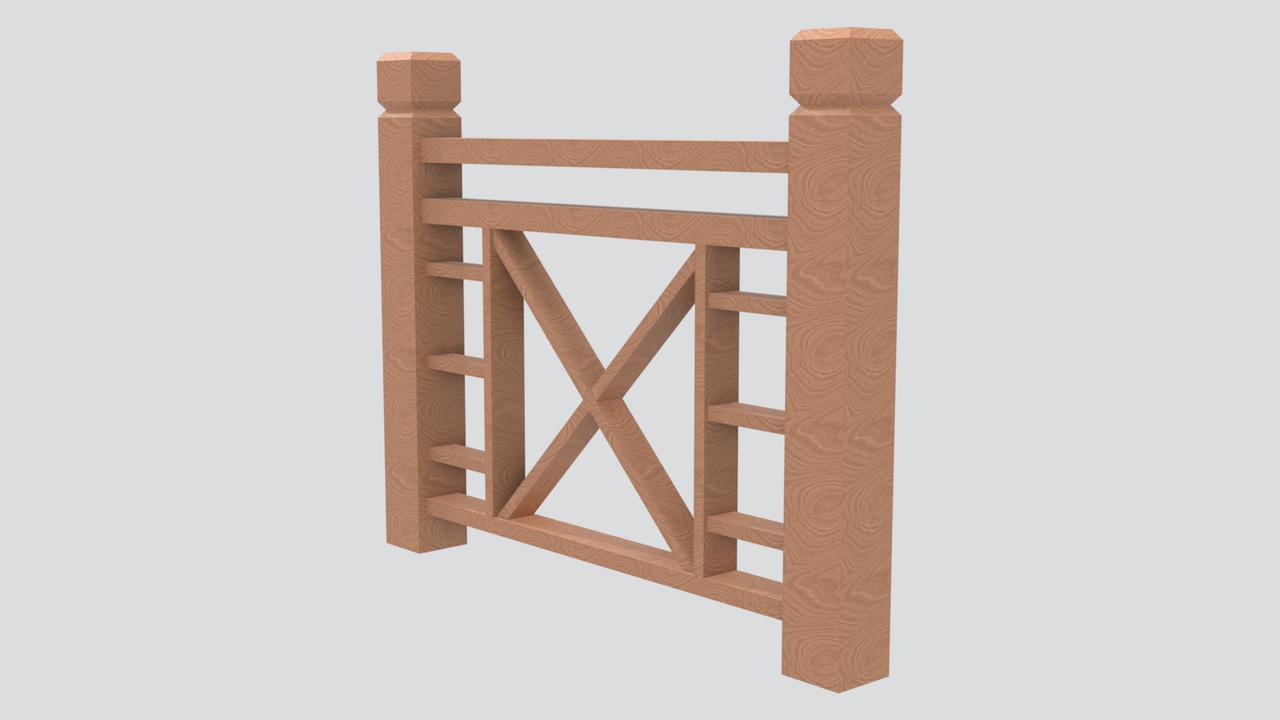 Media 1 for listing Wooden Railing with Central X-Brace Panel and Ladder Rung Sides 3D Model