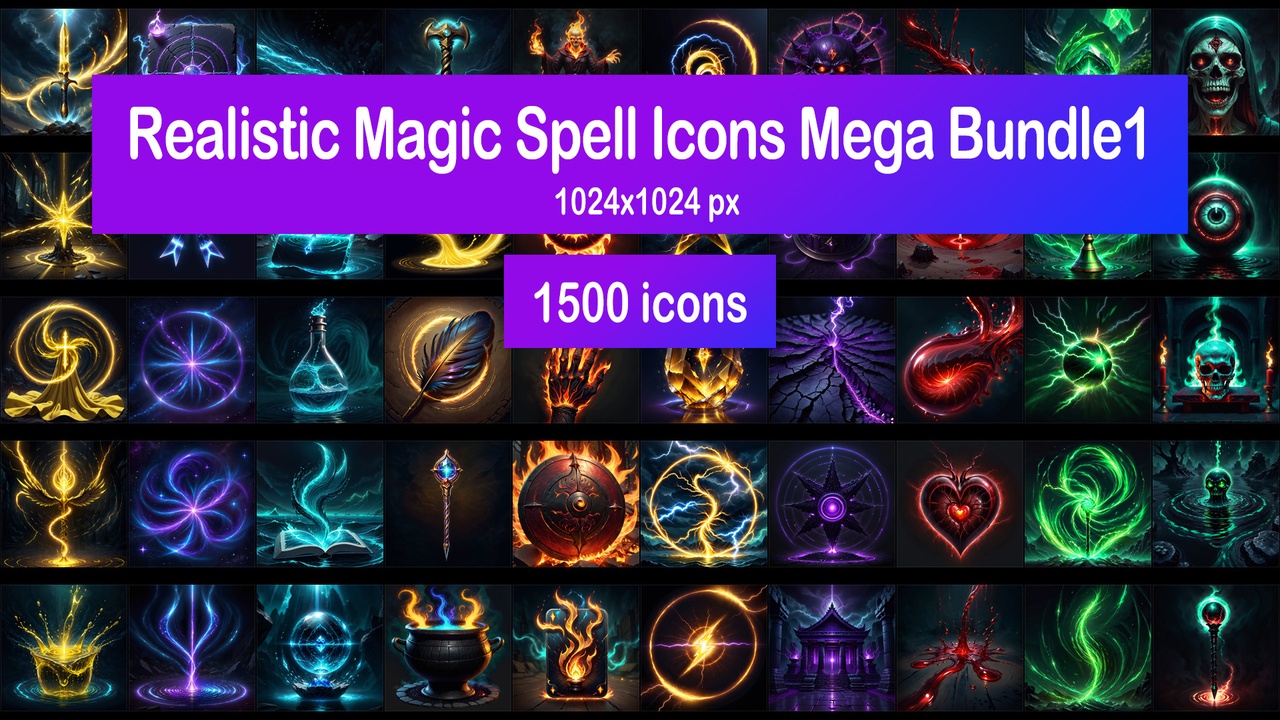 Media 1 for listing Realistic Magic Spell Icons Mega Bundle1