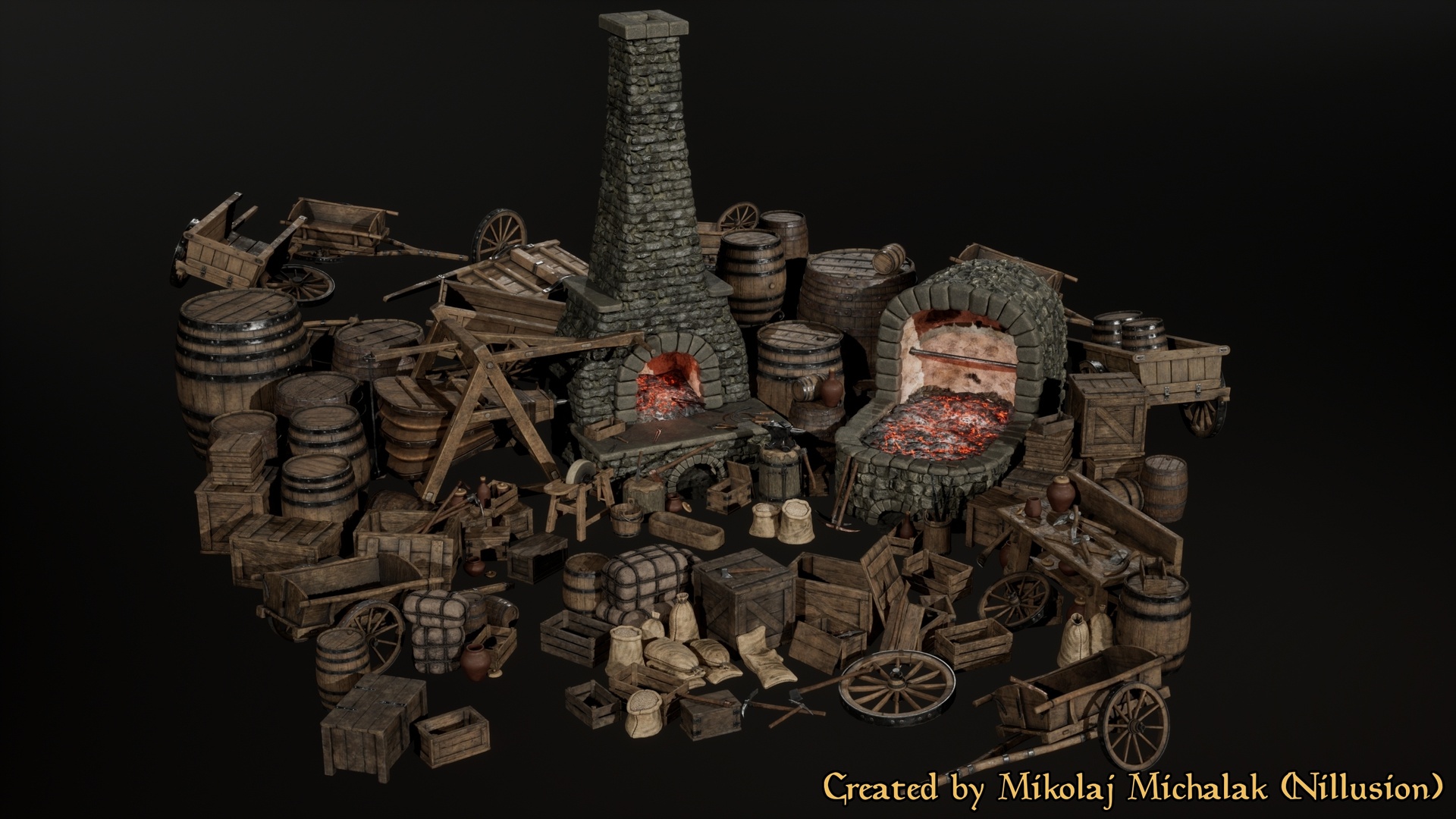 Media 1 for listing Medieval Fantasy Props - Forge, Tools & Storage Pack