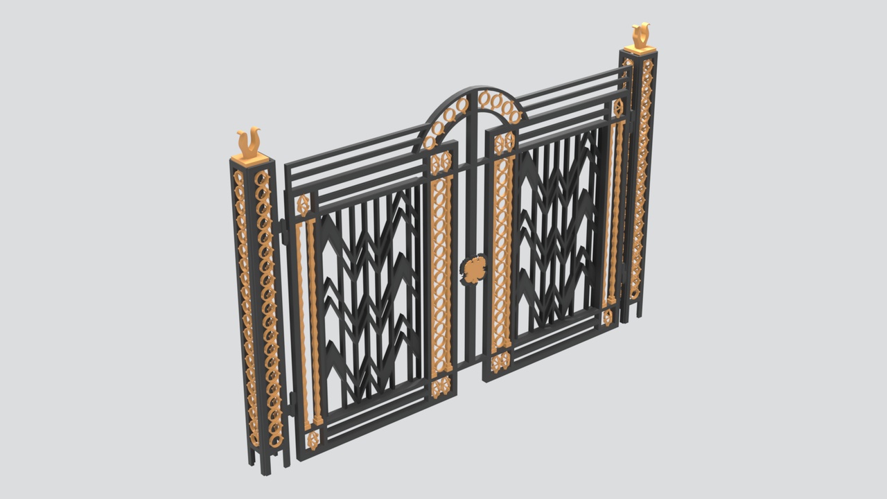Media 1 for listing Black and Gold Wrought Iron Double Gate 3D Model