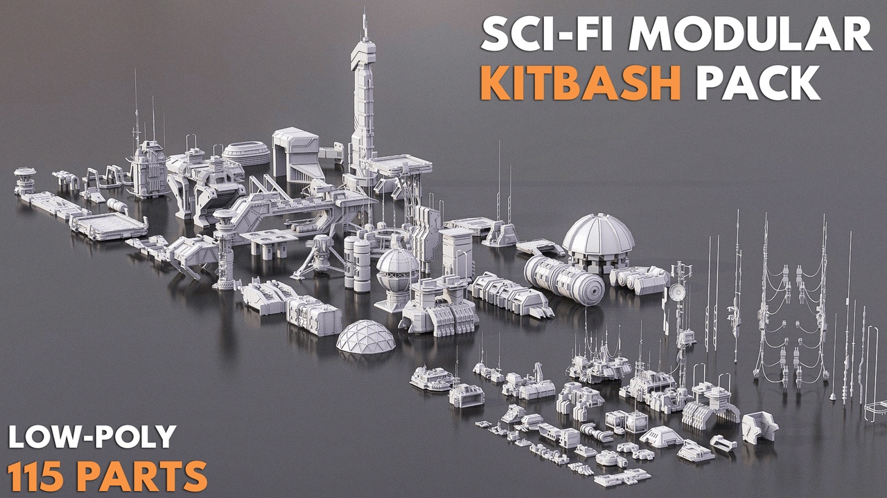 Sci-Fi Buildings: Modular Kitbash Pack | Fab