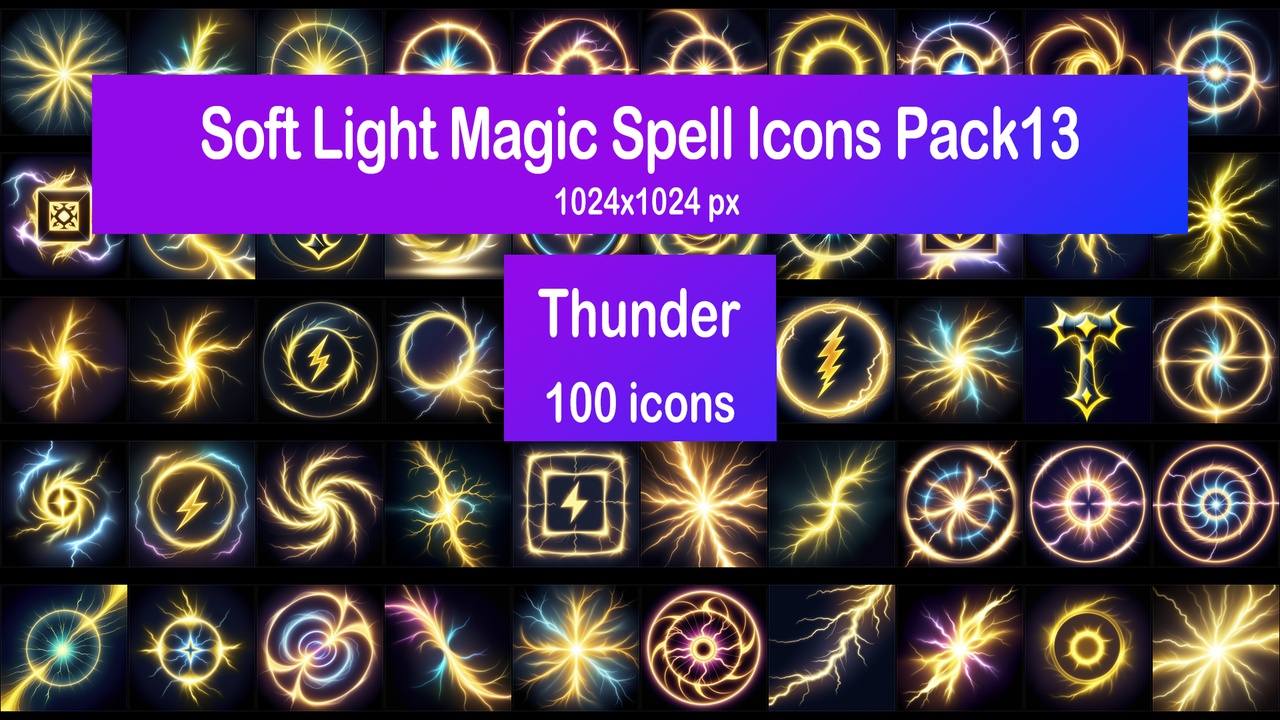 Media 1 for listing Soft Light Magic Spell Icons Pack13 - Thunder
