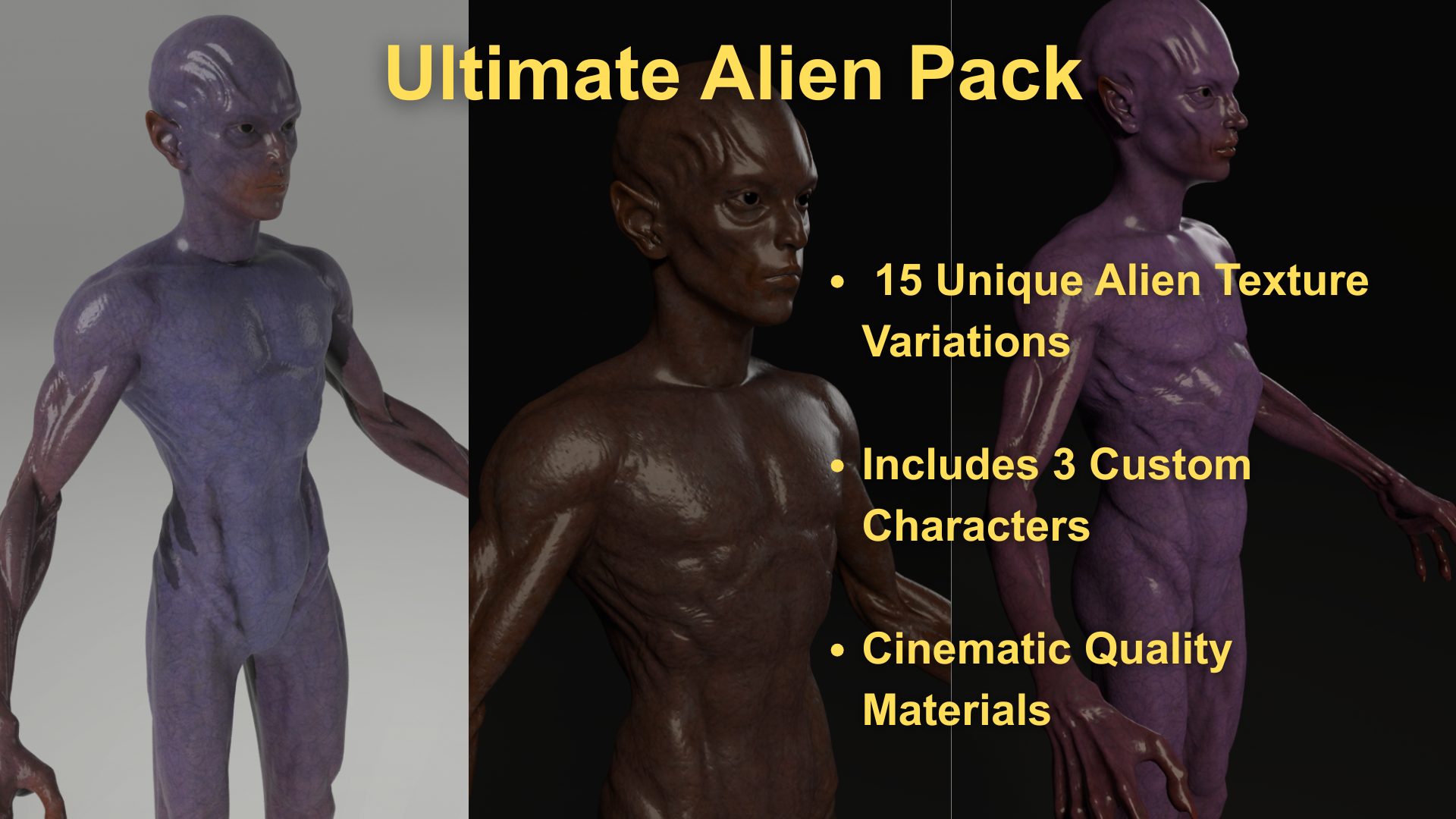 Alien MetaHuman Pack – 3 Unique Characters + 15 Texture Variants | Fab