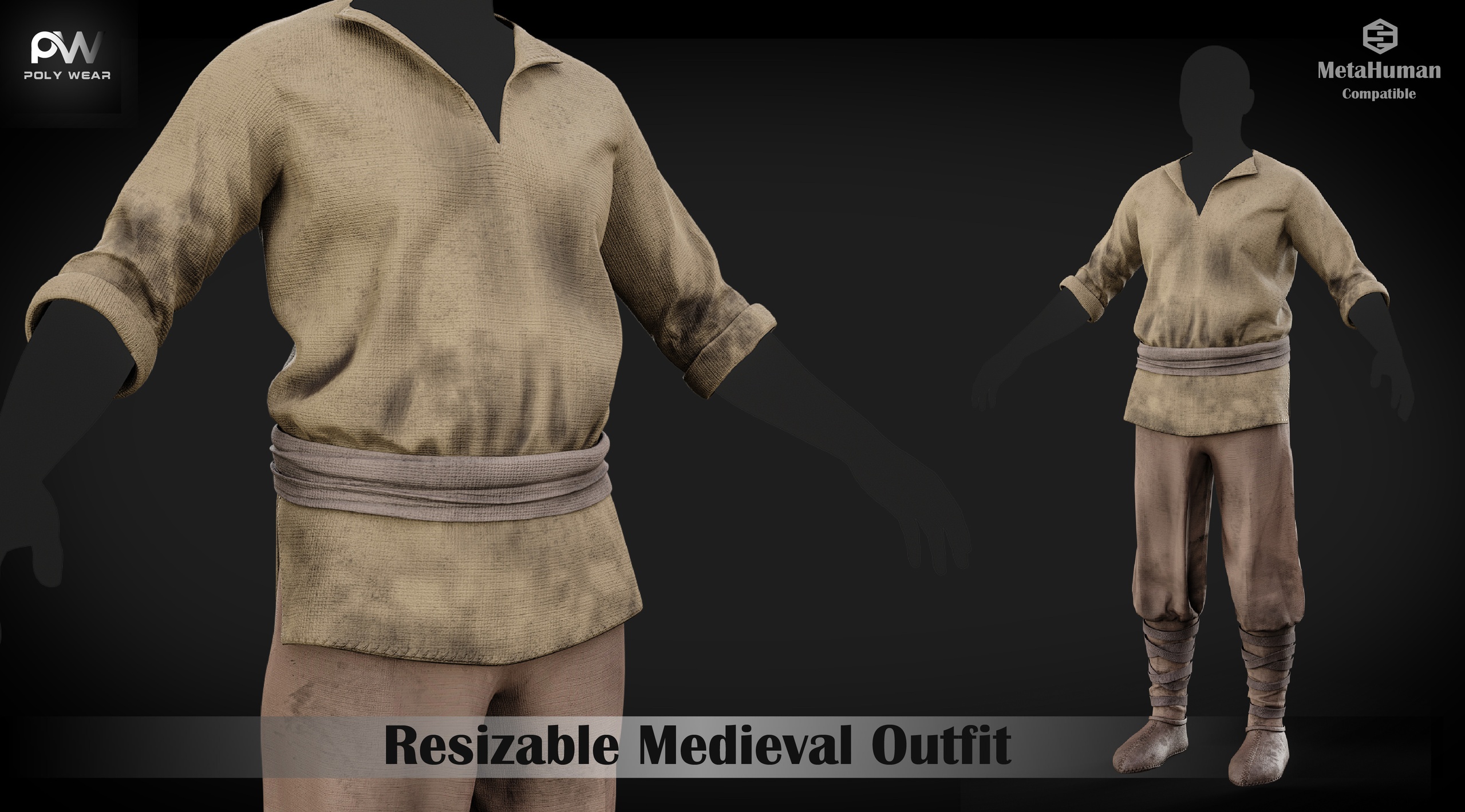 Media 1 for listing Resizable Medieval Metahuman Parametric Outfit (Vol. 05)