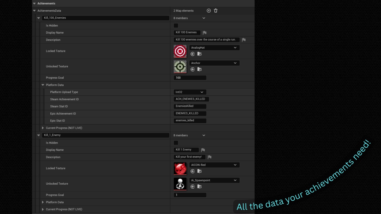 Media 1 for listing Achievement Plugin for UE5 (Blueprints, EOS/Steamworks support)