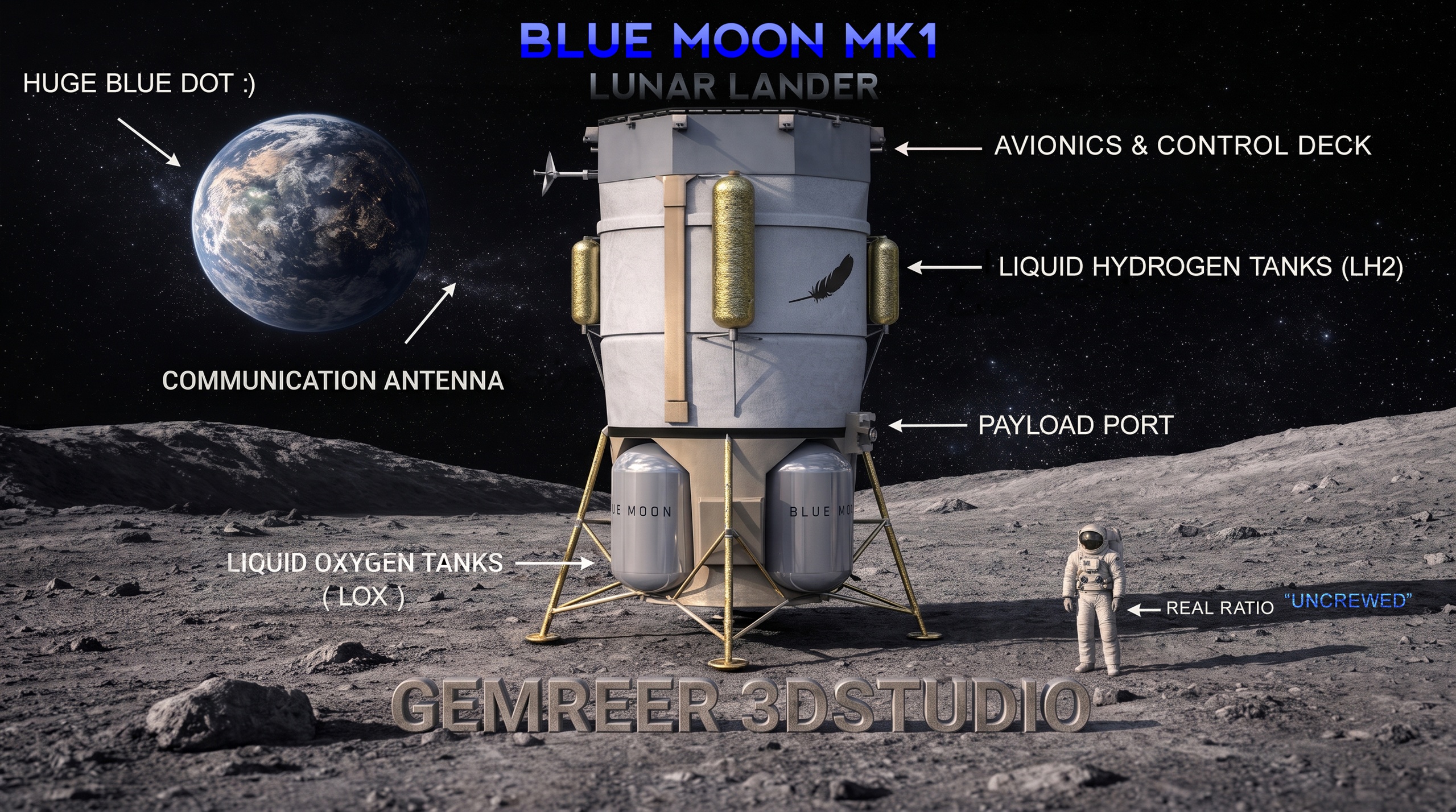 Media 1 for listing Blue Moon MK1 Lunar Lander Game-Ready