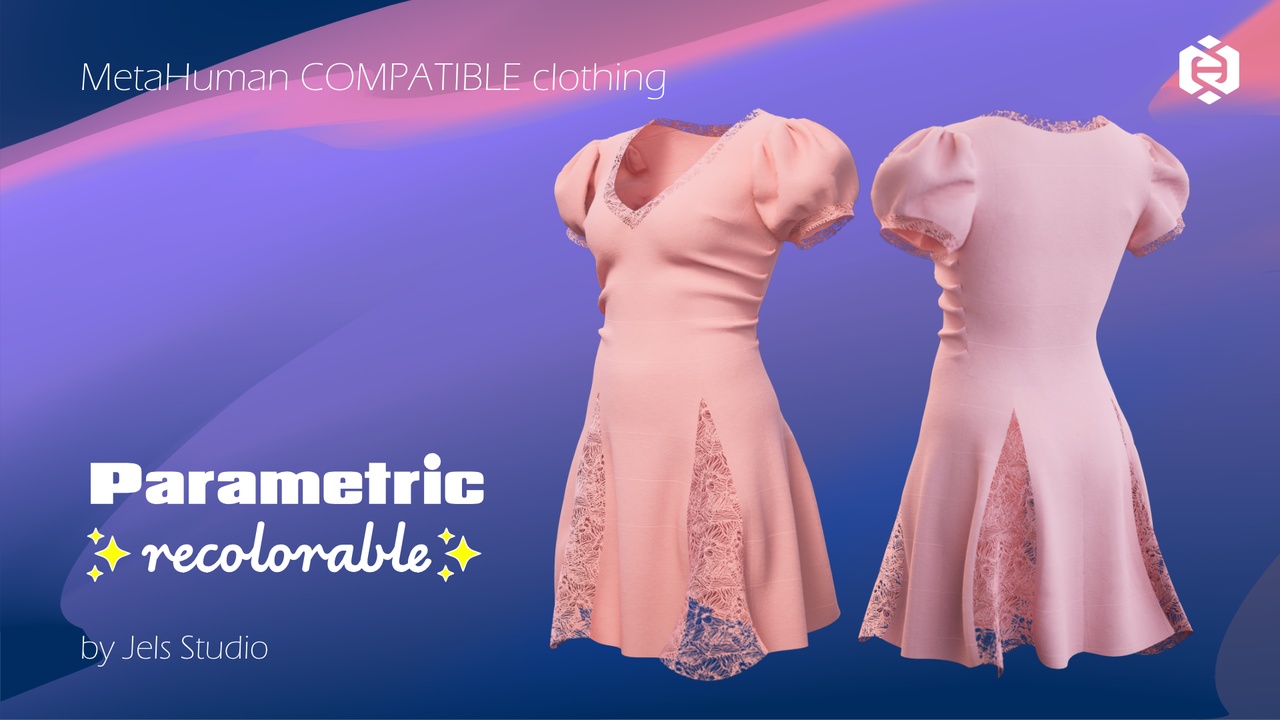 Parametric and recolorable Dress with lace details - made for MetaHumans 제품 등록을 위한 미디어 1개