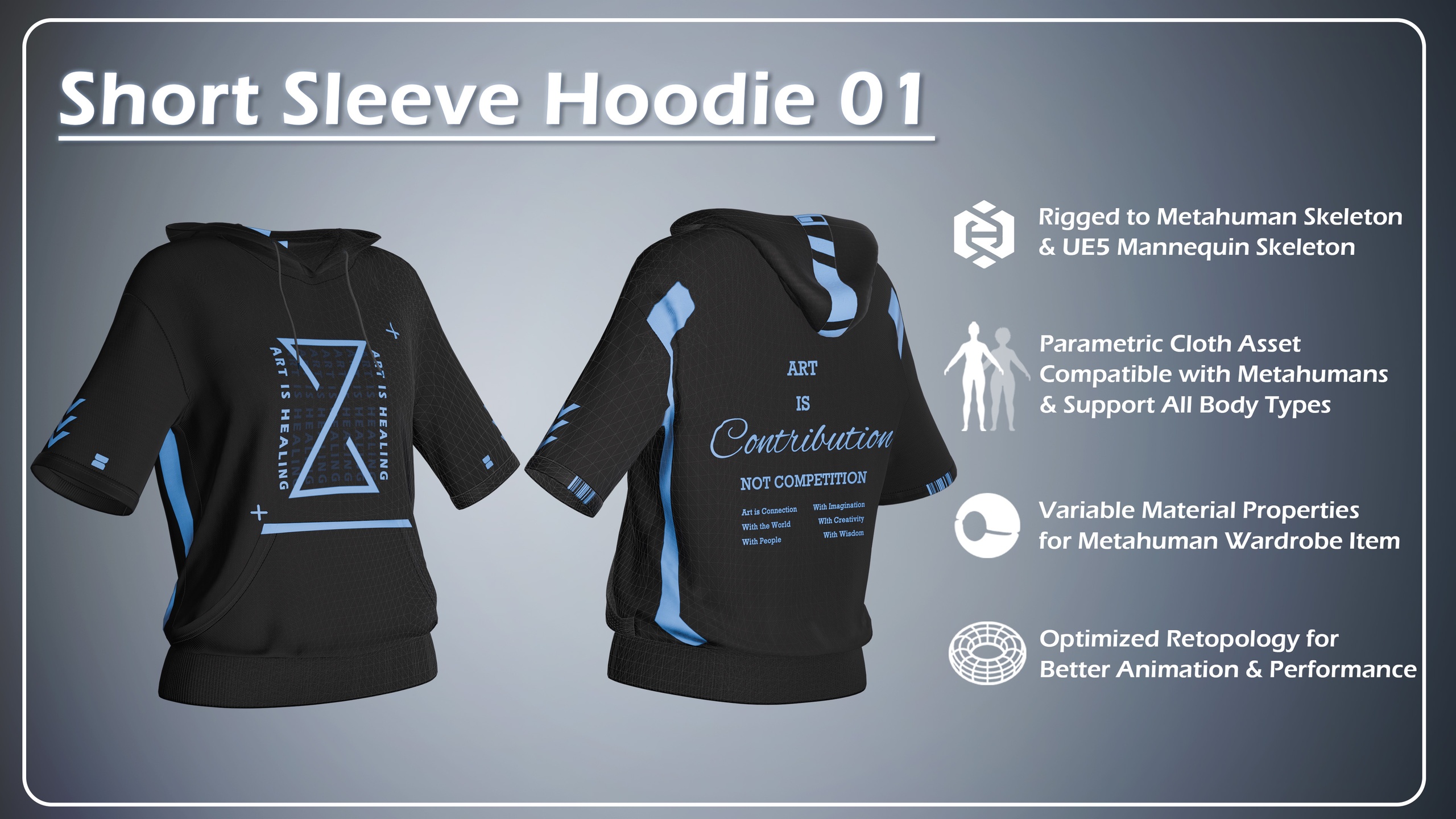 Media 1 for listing Short Sleeve Hoodie 01 - Rigged & Parametric & Variable & Retopology