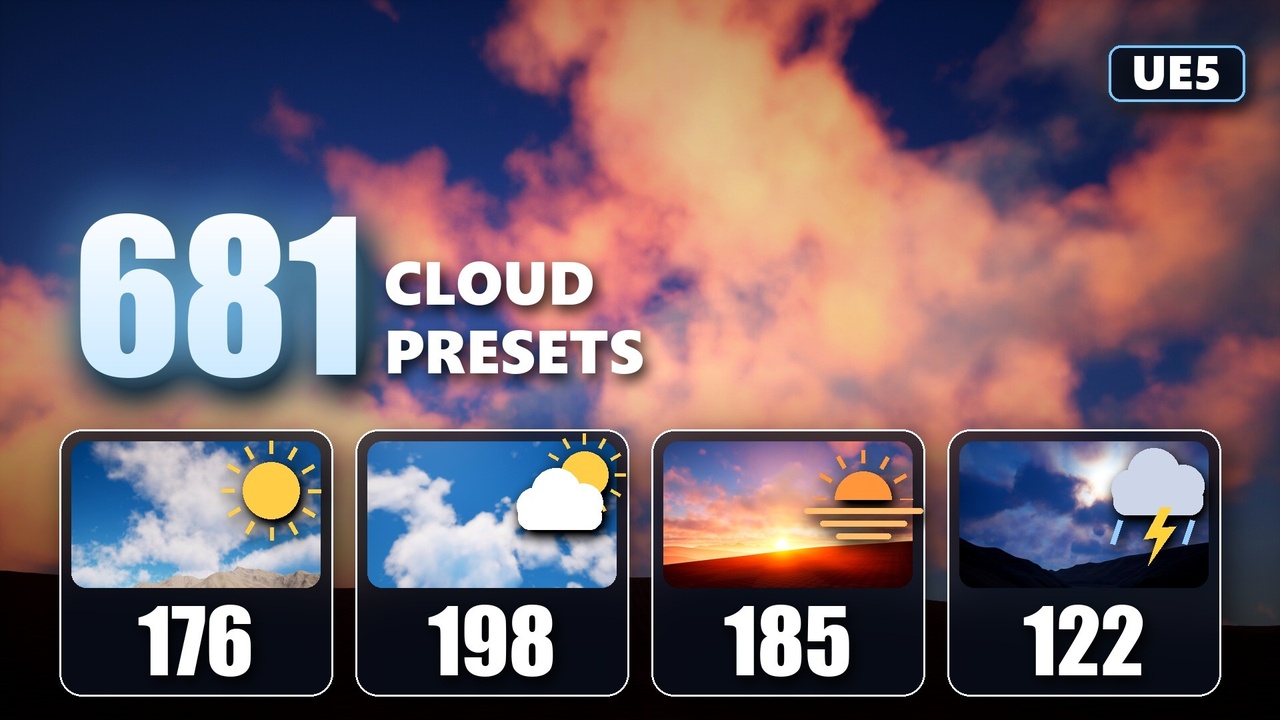 Media 1 for listing Volumetric Clouds Bundle - 681 Sky & Overcast Cloud Presets for Unreal Engine 5