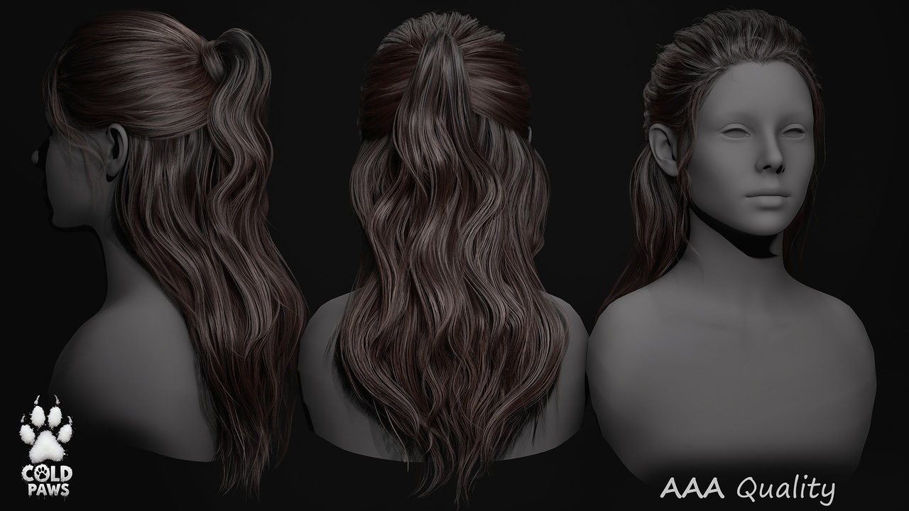 Media 1 for listing Female Hair 01 - Half-Up Loose Waves - Game ready