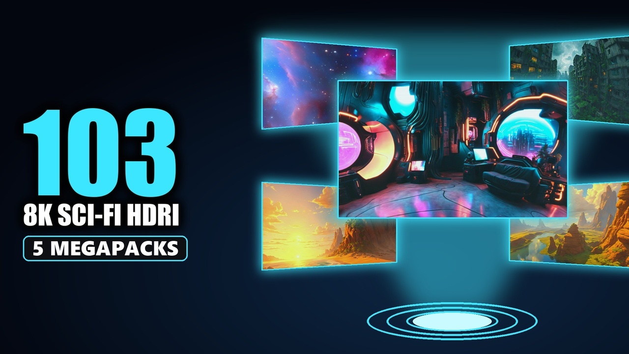Media 1 for listing Sci-Fi HDRI Bundle - 103 8K Panoramas: Cyberpunk, Space Nebula & Alien Worlds