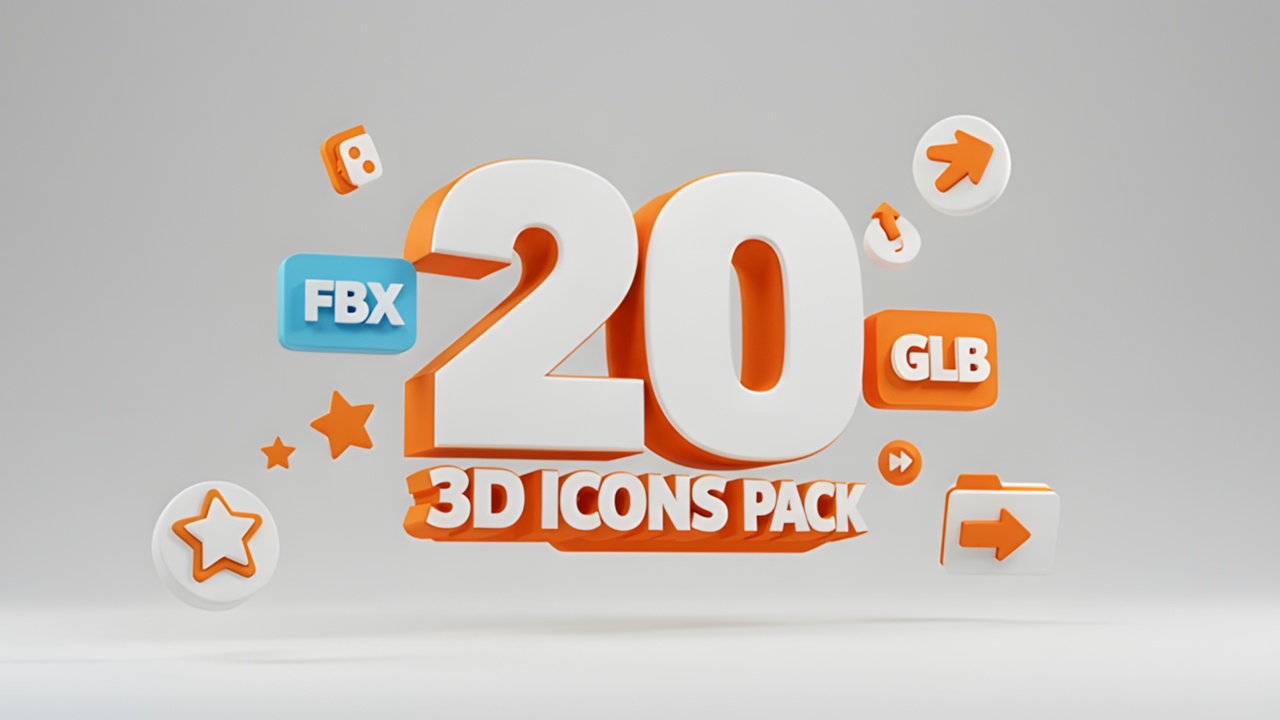Media 1 for listing Modern & Clean 3D Icon Pack - 20 Essential Models (FBX, GLB)