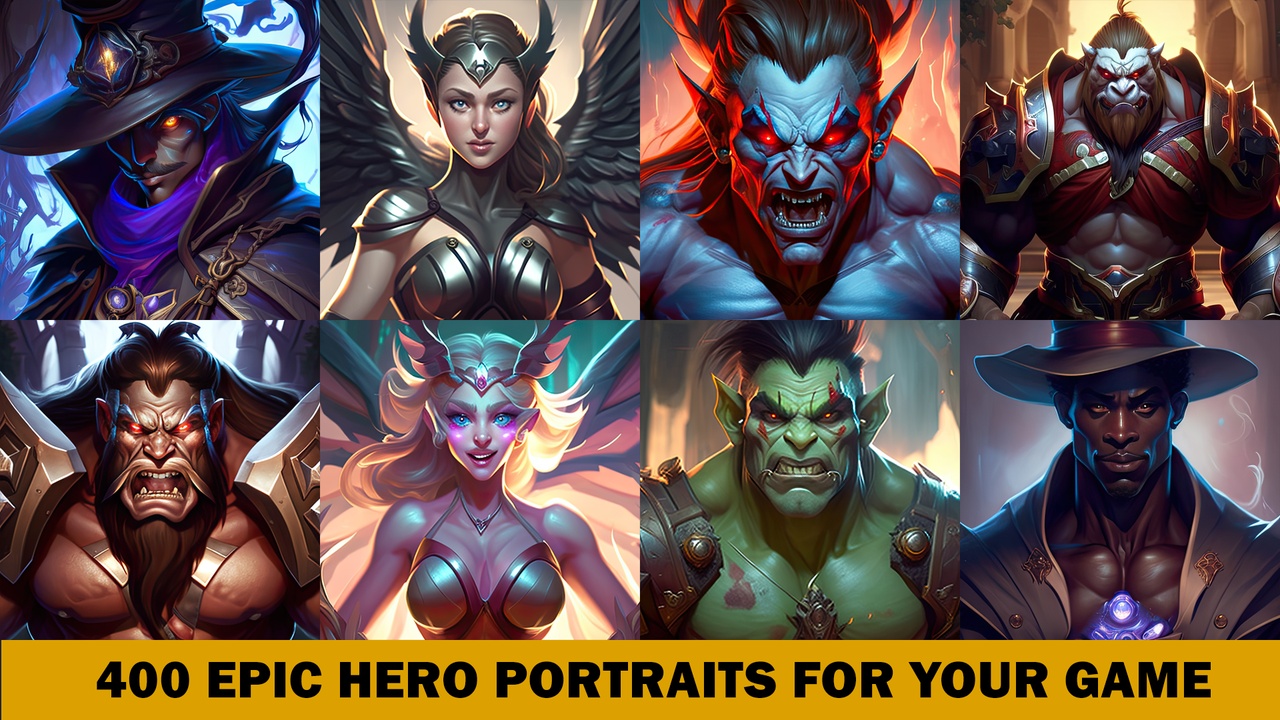 Media 1 for listing 400 Fantasy Hero Portraits Vol. 2