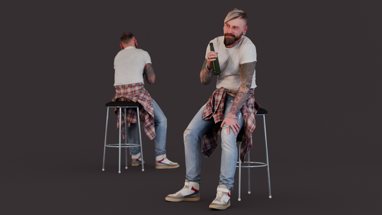 出品Relaxed Man with Beer on Bar Stoolのメディア1