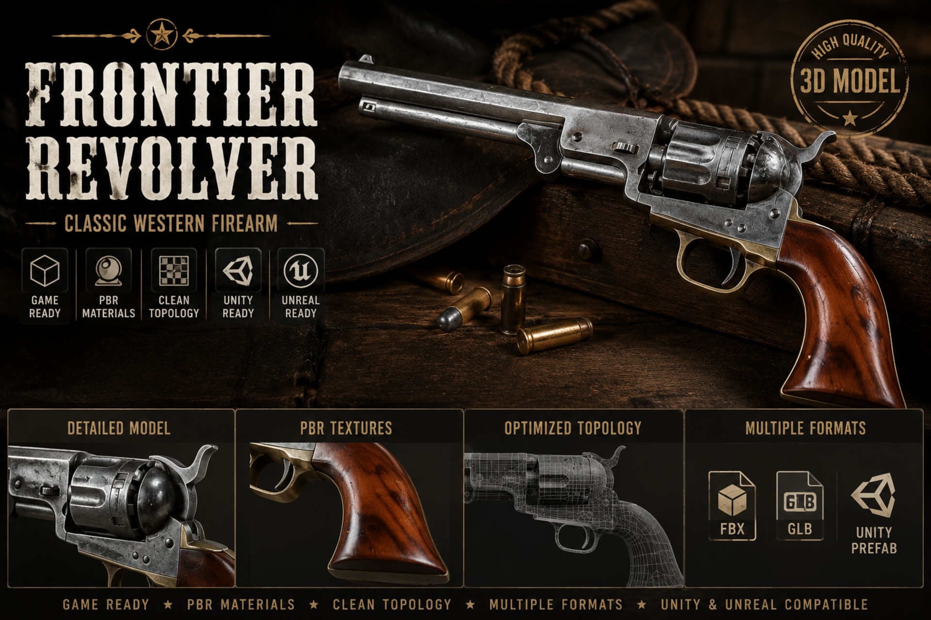 Media 1 for listing Frontier Revolver – Classic Western Firearm Prop