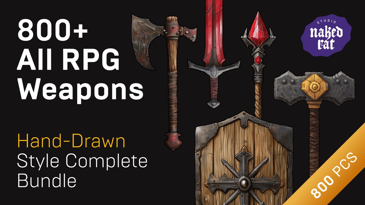 Media 1 for listing All RPG Melee Weapons Pack: Swords, Axes,Hammers, Mauls, Maces, Wands, Shields
