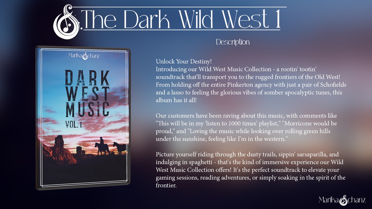 Media 1 for listing Dark Wild West Music Bundle Vol.1 + Vol.2 - 100% Human-Crafted Audio