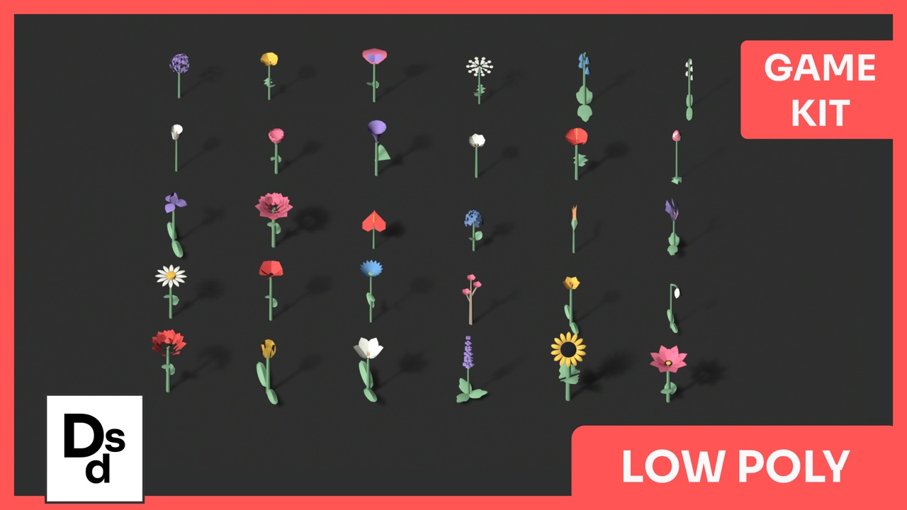 🌸 Low Poly Flower Pack – Stylized Nature Game Pack (30 Assets) | Fab