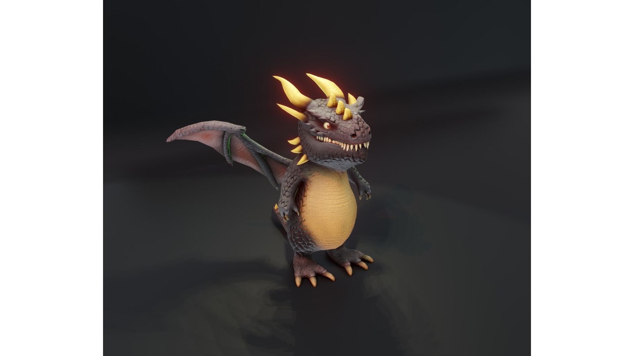 商品 Cartoon Black Dragon Animated 3D Model 的媒体 1