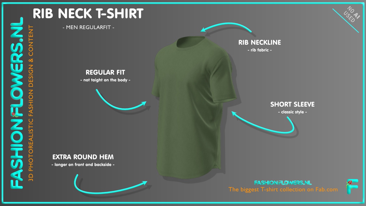 Media 1 for listing Green Colour Extra Round Underside T-shirt with Ribneck | Short Sleeves Tshirt