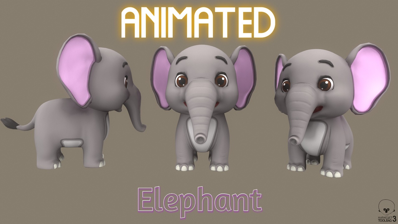 Media 1 for listing Animated Grey Elephant Stylized Low-poly 3D model
