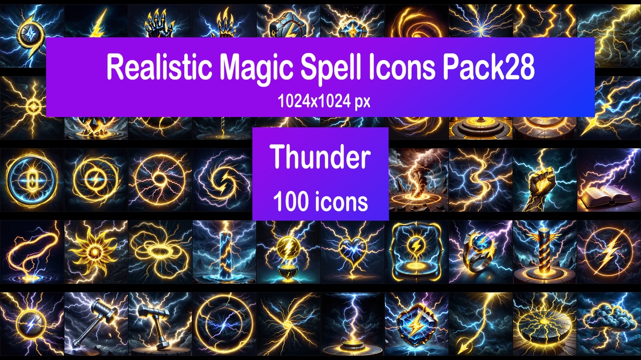 Media 1 for listing Realistic Magic Spell Icons Pack28 - Thunder