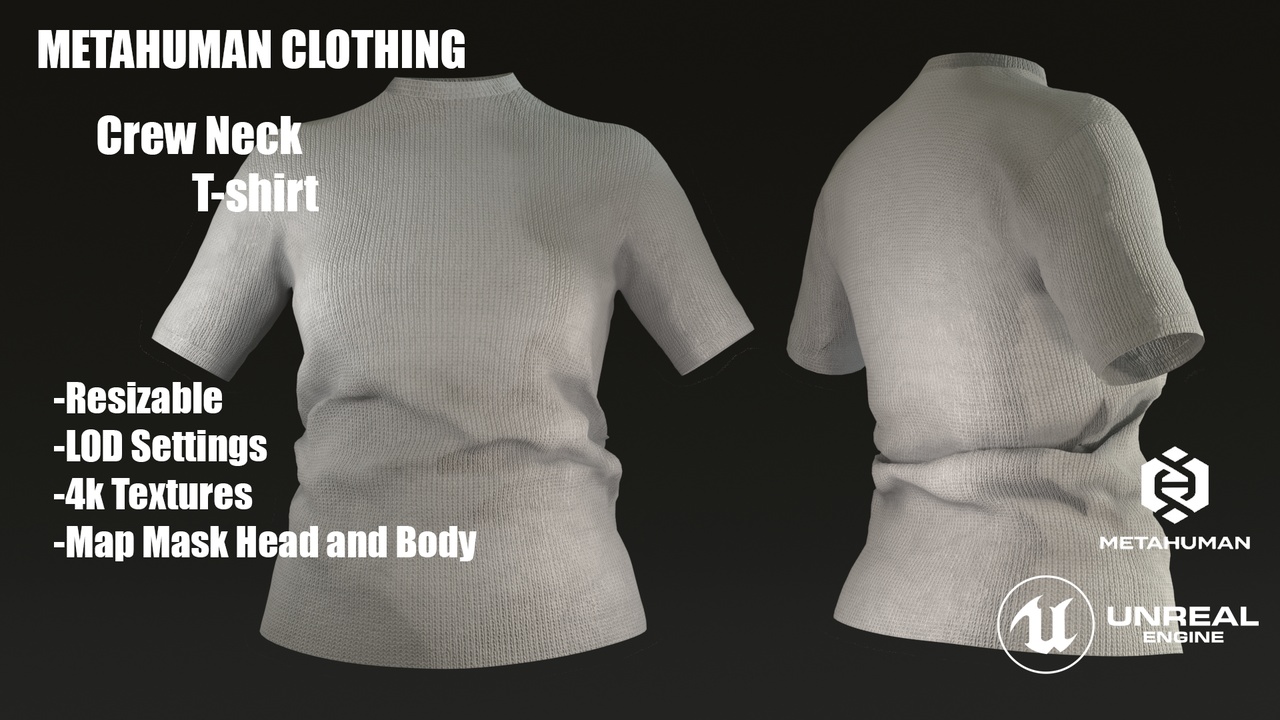 Media 1 for listing Crew Neck T-shirt | Resizable MetaHuman Clothing