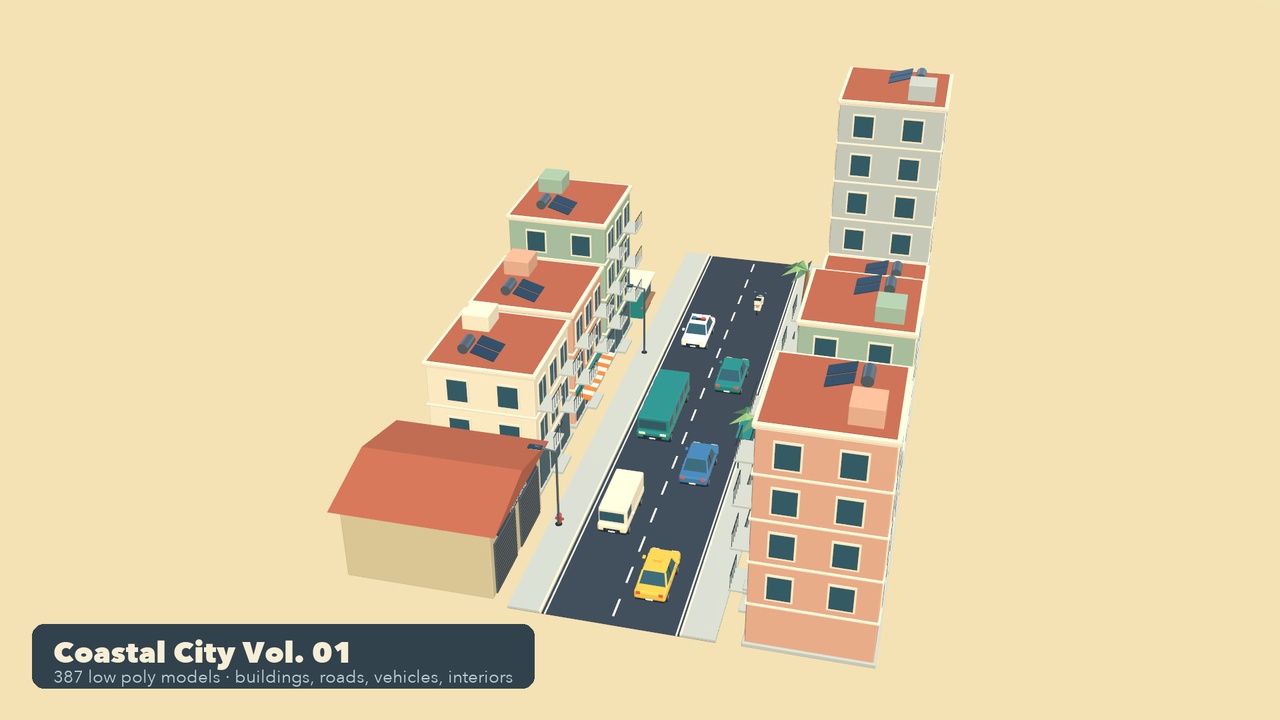 Media 1 for listing Coastal City Vol. 01 – Low Poly City, Vehicles & Interior Kit