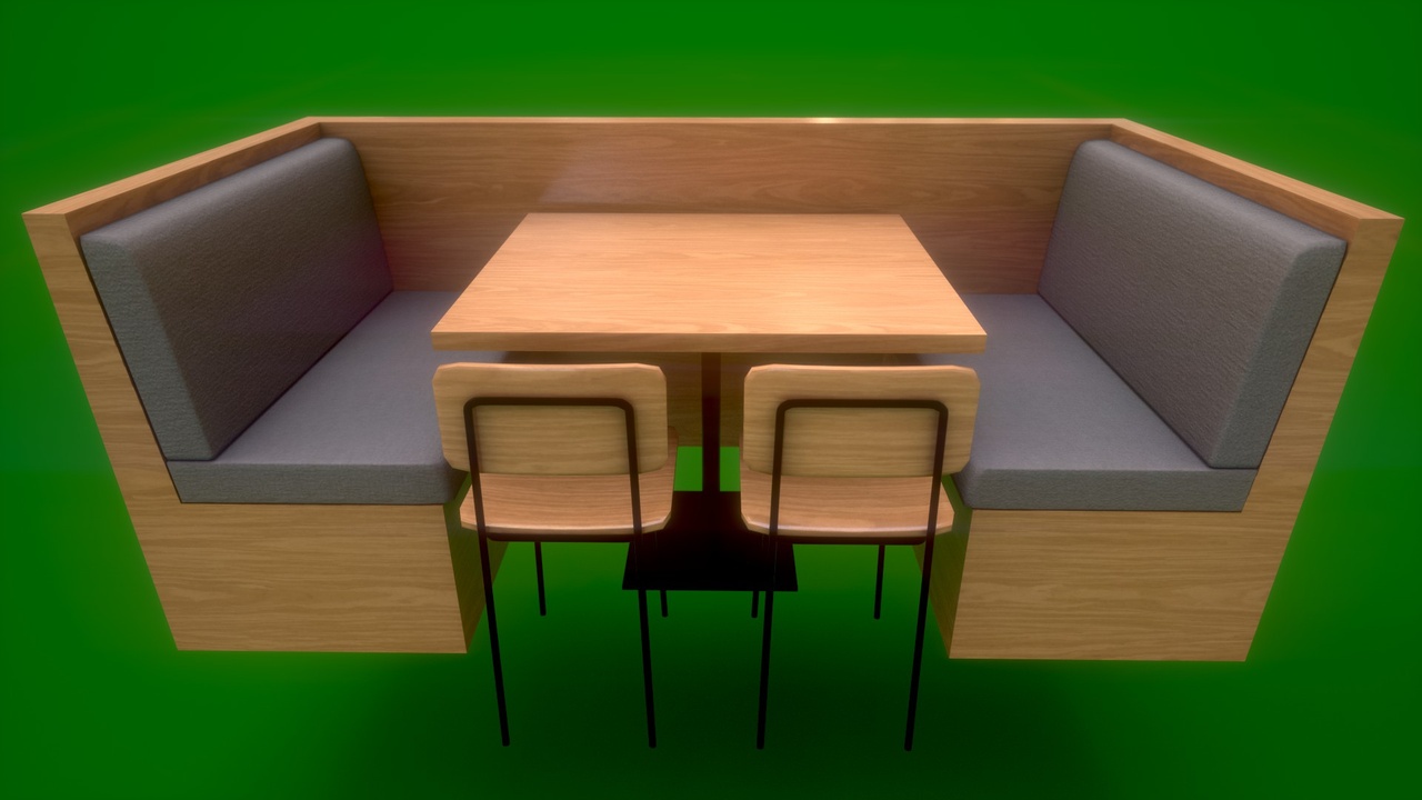 Media 1 for listing Modern Cafe Booth Seating with Table and 2 Chairs 3D Model Low-poly 3D model