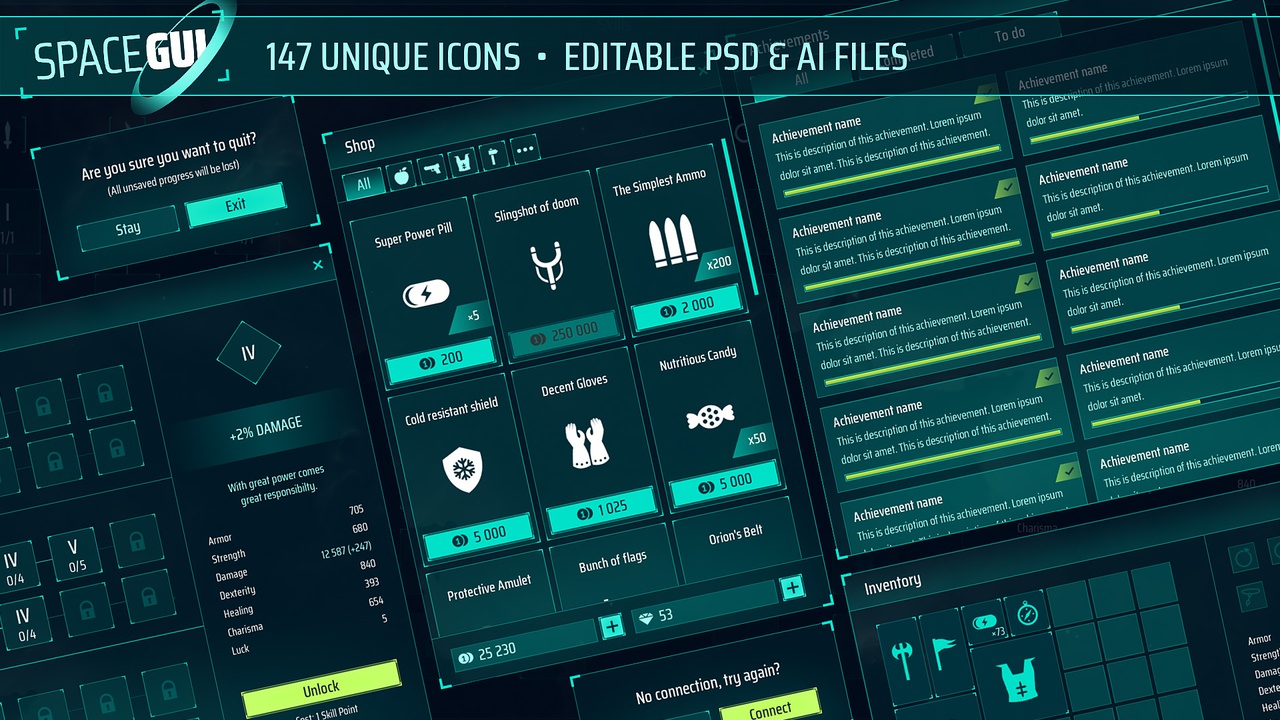 Media 1 for listing Sci-Fi Space full GUI / UI Kit - futuristic pack + psd, ai sources + widgets