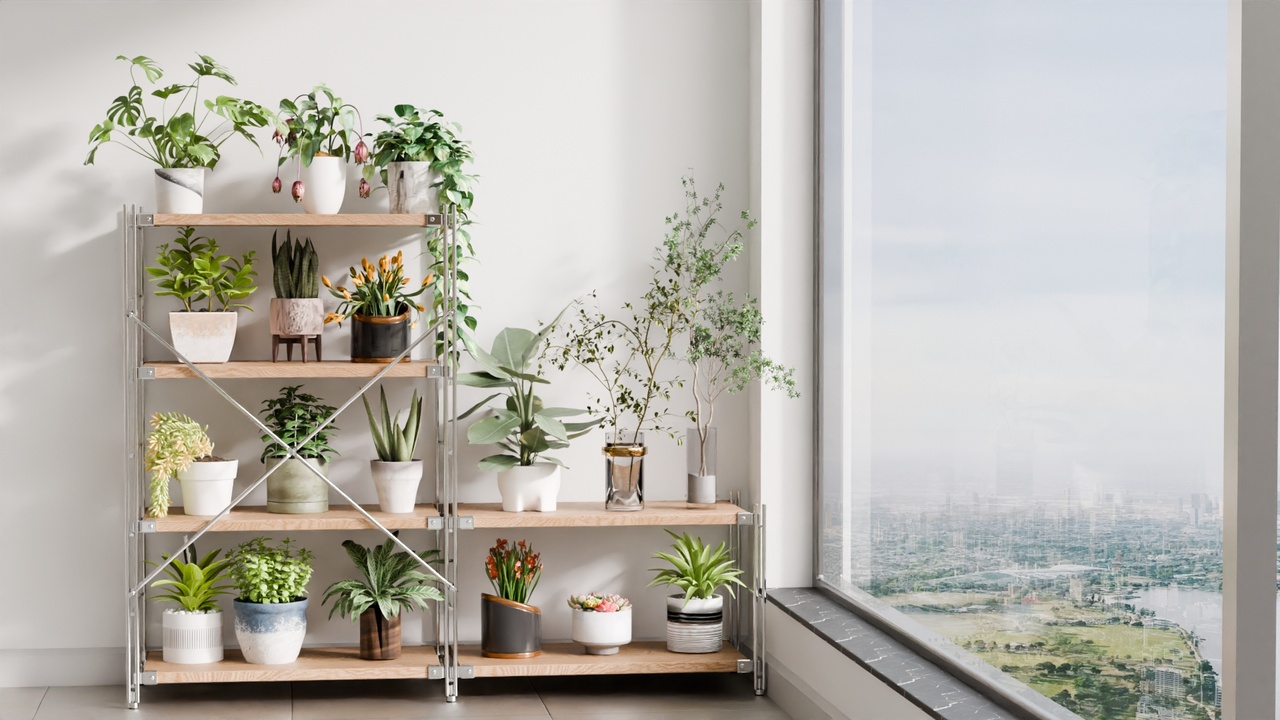 Media 1 for listing Urban Indoor Plant Shelf with City View