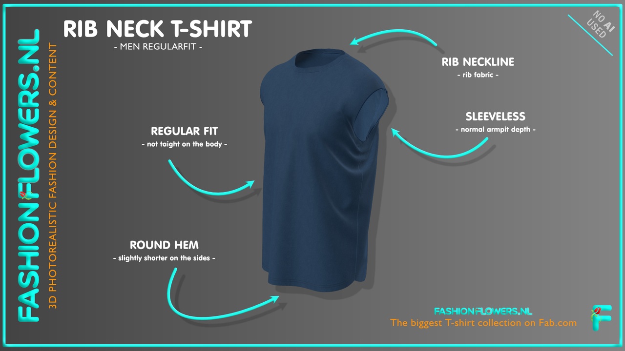 Media 1 for listing Blue Colour T-shirt Sleeveless | Round Neck Ribbed | Rounded Hem | No Sleeves