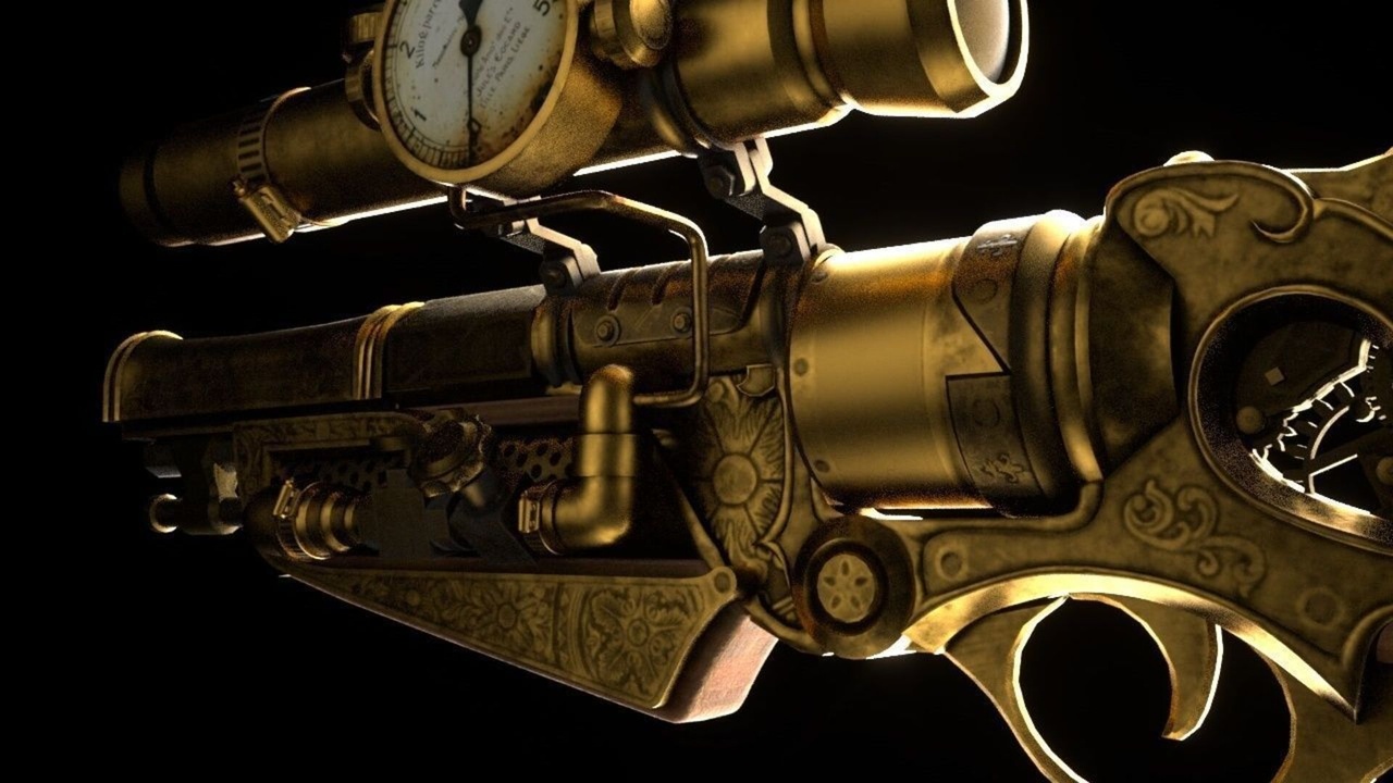 Media 1 for listing Steampunk Gold Pistol - High Detail PBR Revolver
