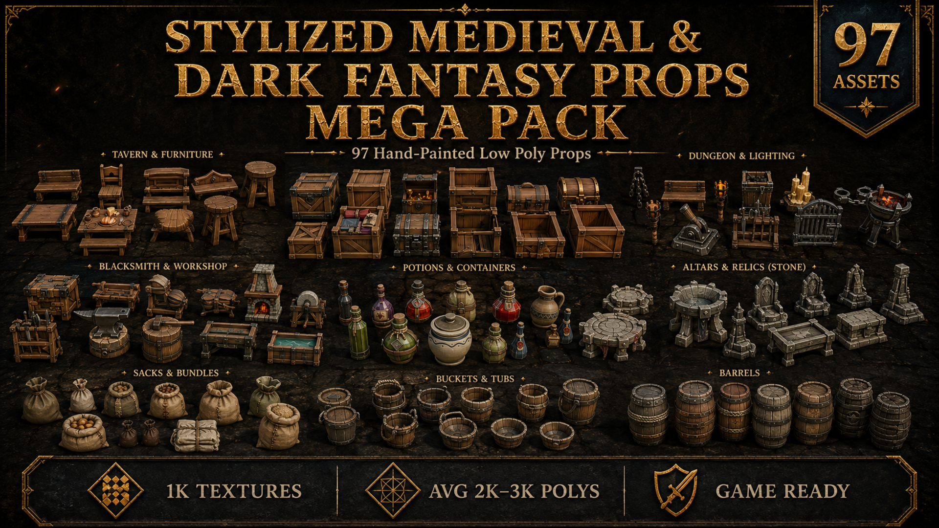 Dark Ritual Props Stylized Medieval & Dark Fantasy Props Mega Pack – 97 Assets | Fab