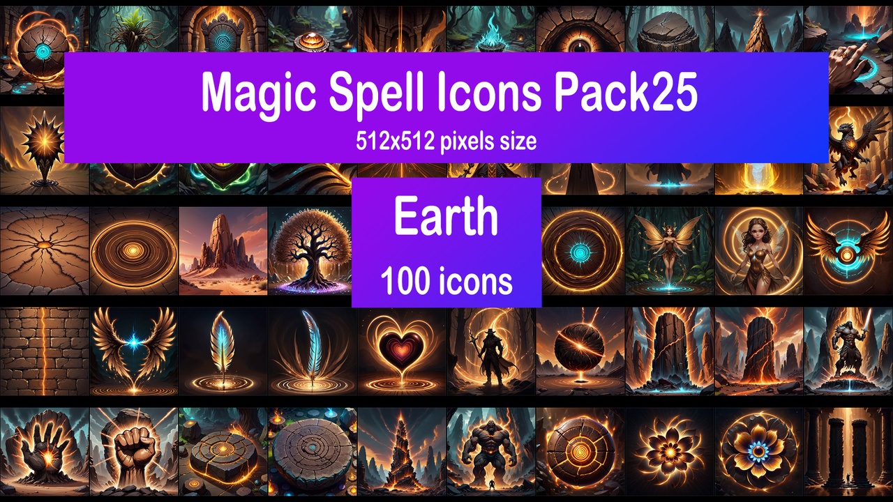 Media 1 for listing Magic Spell Icons Pack25 - Earth