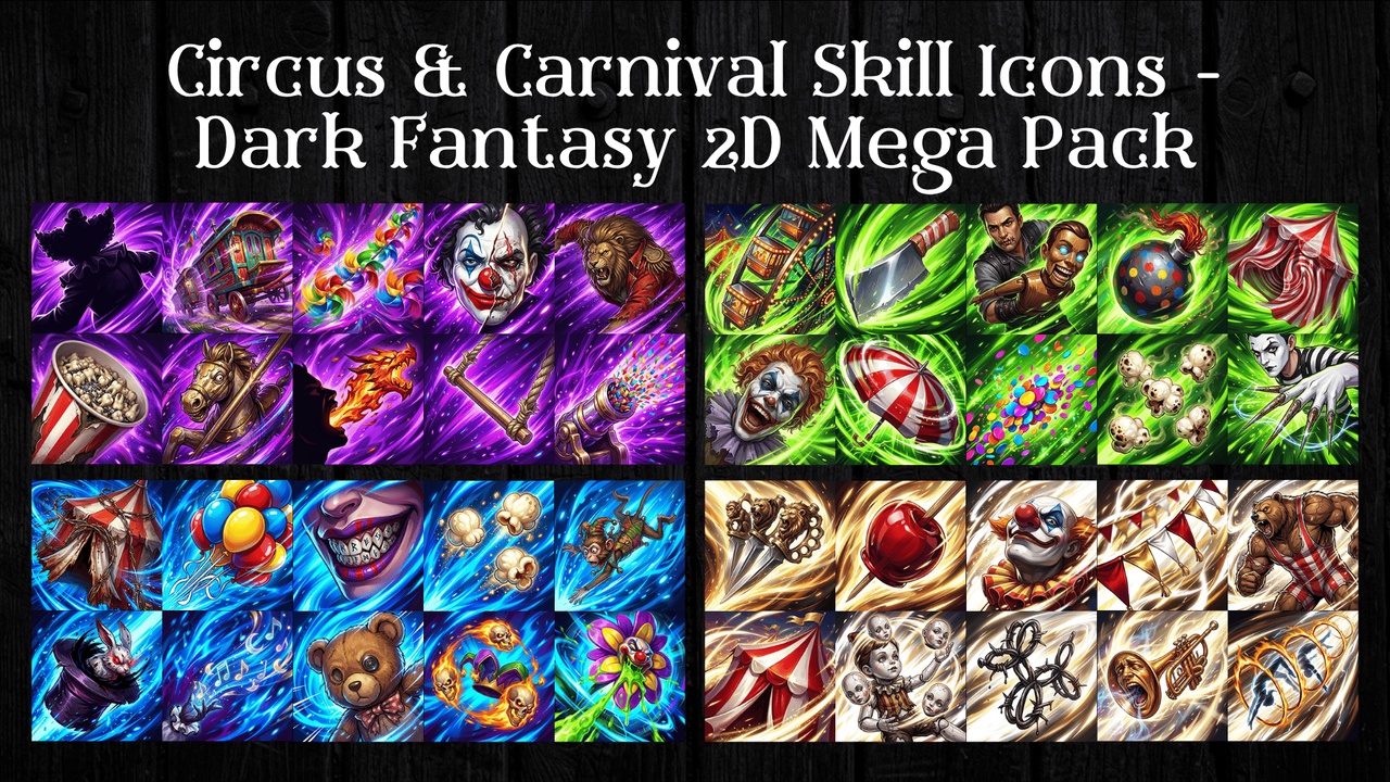 Media 1 for listing Circus & Carnival Skill Icons - Dark Fantasy 2D Mega Pack