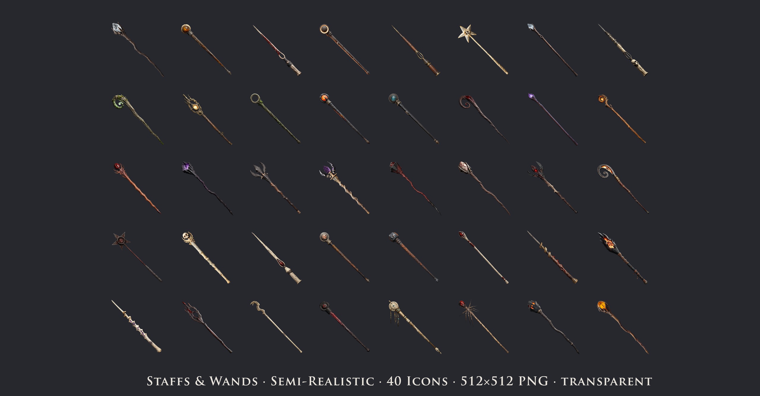Media 1 for listing Staffs & Wands - 40 Semi-Realistic Icons [512x512 HD]