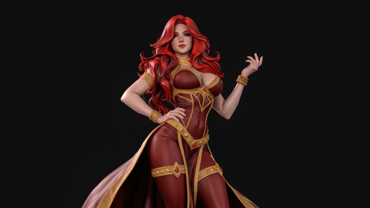 Media 1 for listing Red Witch on Pedestal 3D Print Ready Figurine