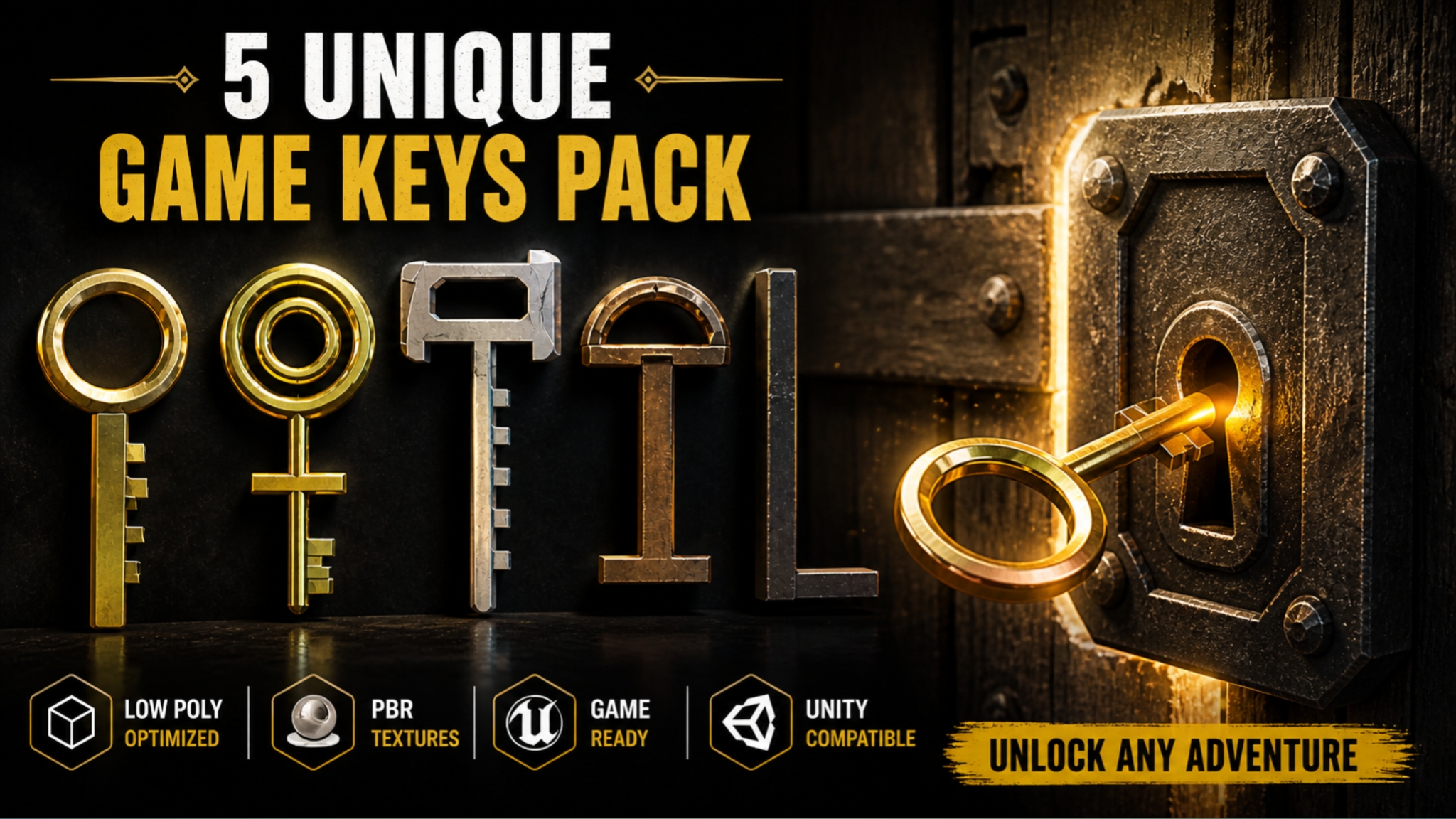 Game Ready Key Pack – 5 Unique Keys (Low Poly + PBR) | Fab