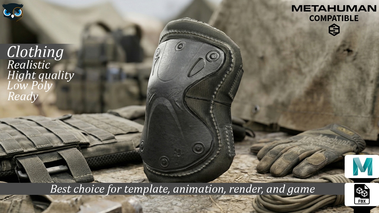 Media 1 for listing Tactical Military Knee Pads  Realistic MetaHuman Ready Clothing