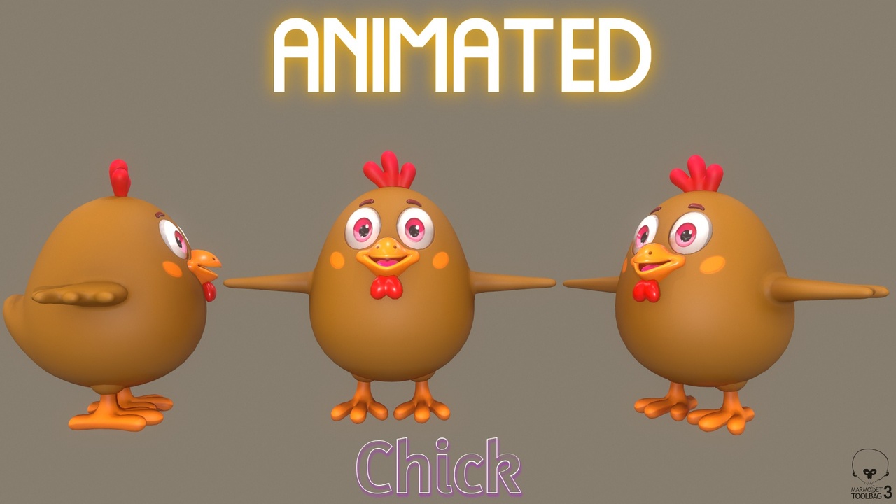 Media 1 for listing Free Cute Animated Brown Chick Free low-poly 3D model