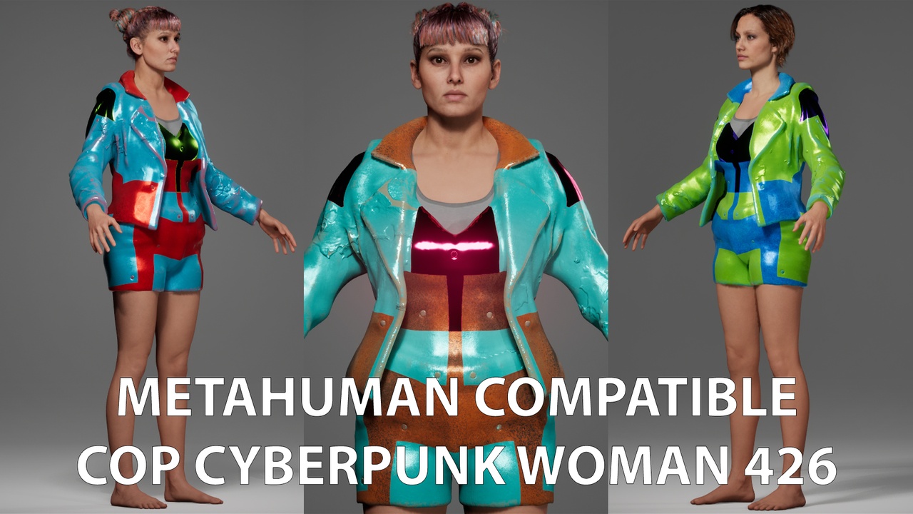 MetaHuman Compatible Cop Cyberpunk Woman 426 Outfit 제품 등록을 위한 미디어 1개