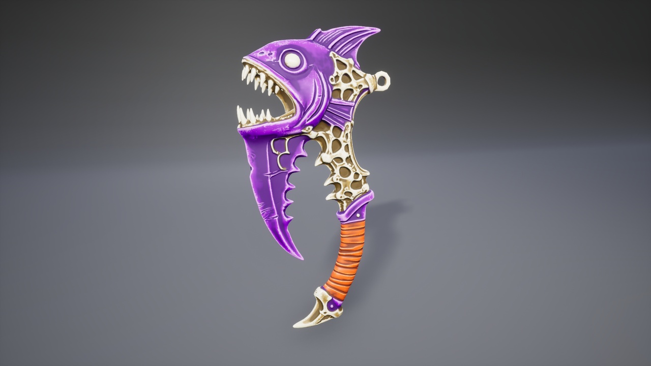 Media 1 for listing Stylized Purple Fishbone Axe