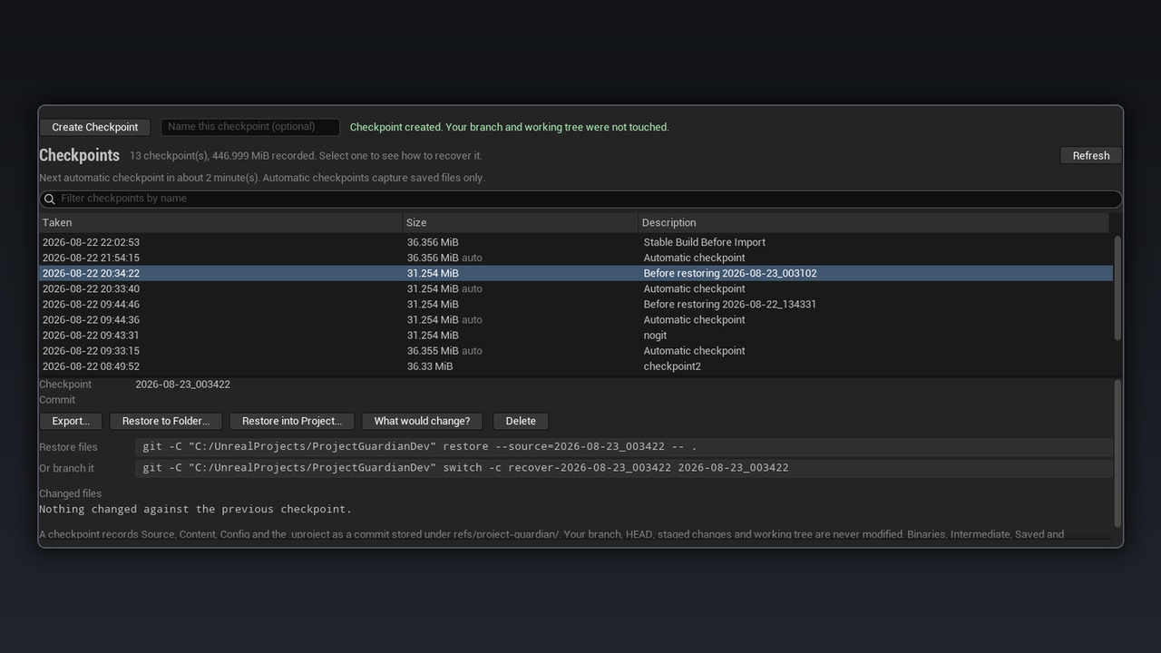 Media 1 for listing Project Guardian — Auto Backup, Restore Points & Crash Recovery-No Git Required