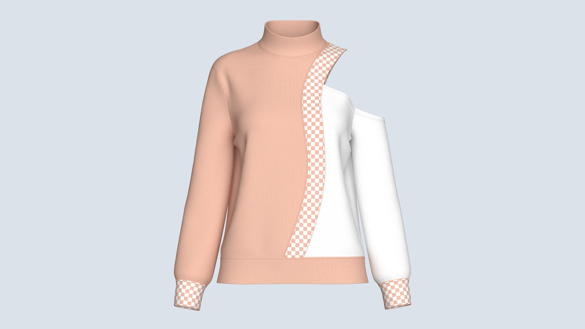 Media 1 for listing Girls Checkered Printed Cold - Shoulder Sweatshirt | High Poly