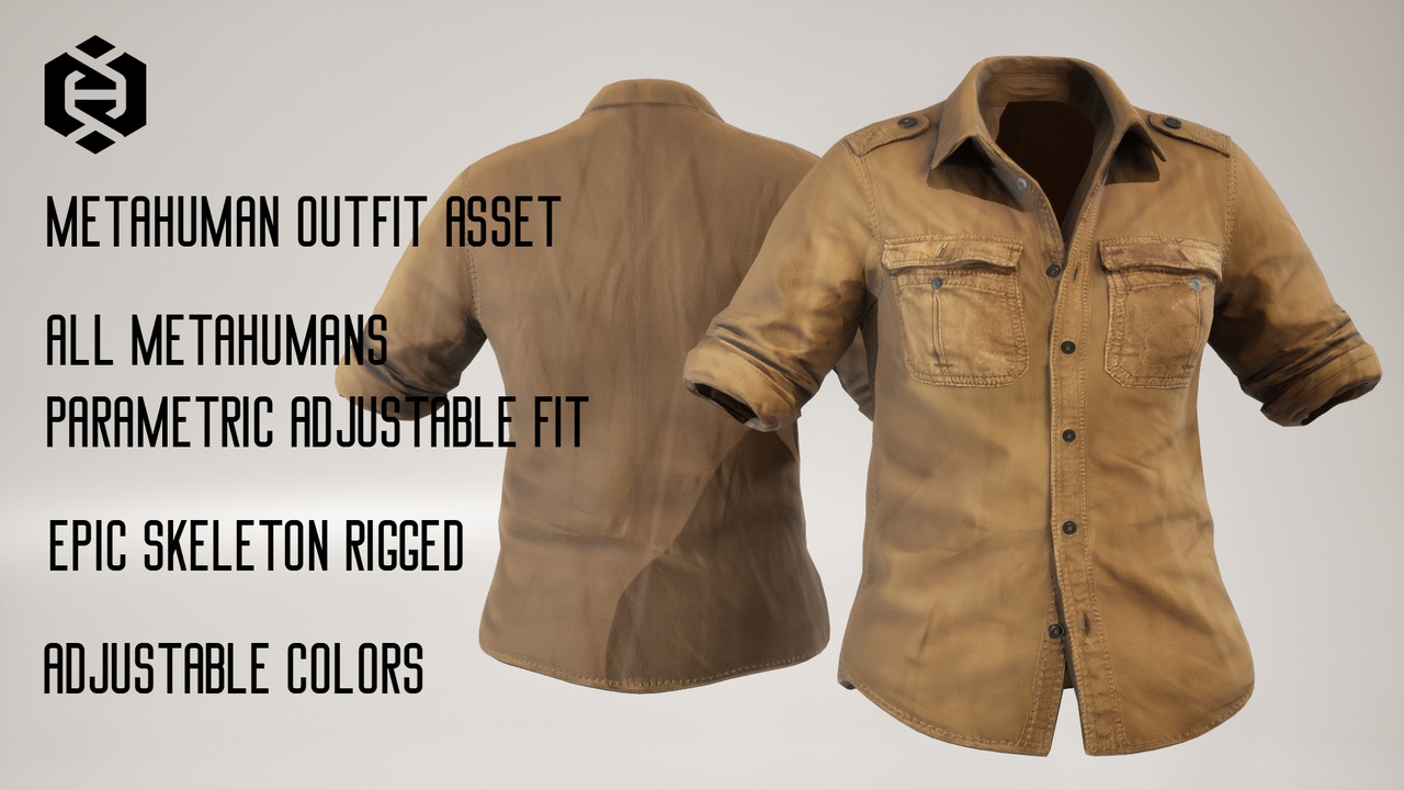 Media 1 for listing Field Shirt - 10 - Parametric - All MetaHumans - Outfit - UE5 Skeleton Rigged
