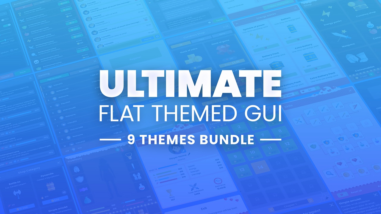 Media 1 for listing Ultimate Flat Themed GUI / UI - 9 Themes Bundle Kit + 711 widgets + PSD sources