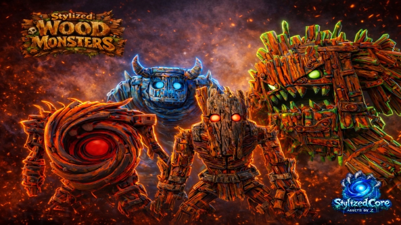 Wood Monsters Pack 1 – 4 Stylized Animated Creatures (LOD + Skins) | Fab