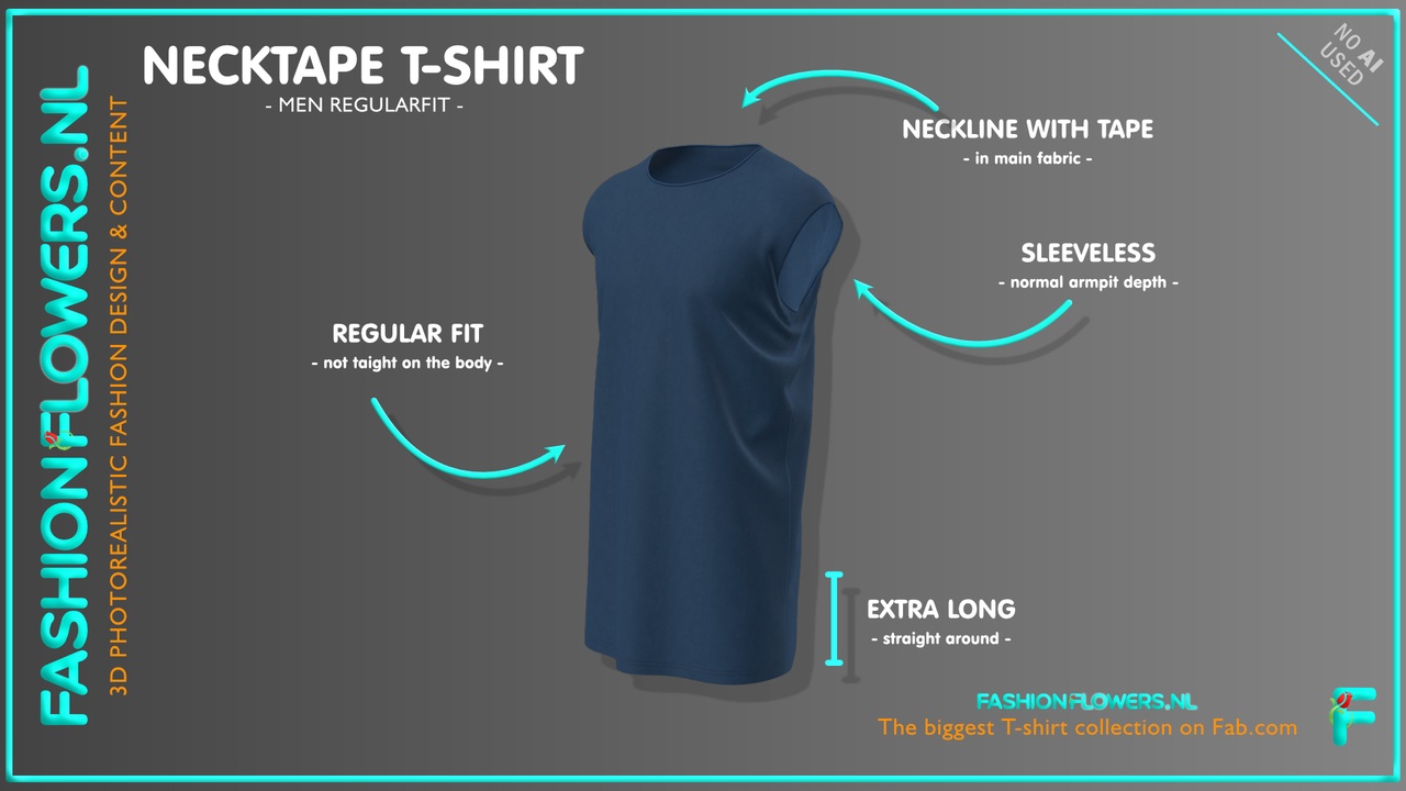Media 1 for listing Blue Colour Extra Long Sleeveless T-shirt | Basic Round Neck | Straight Hem