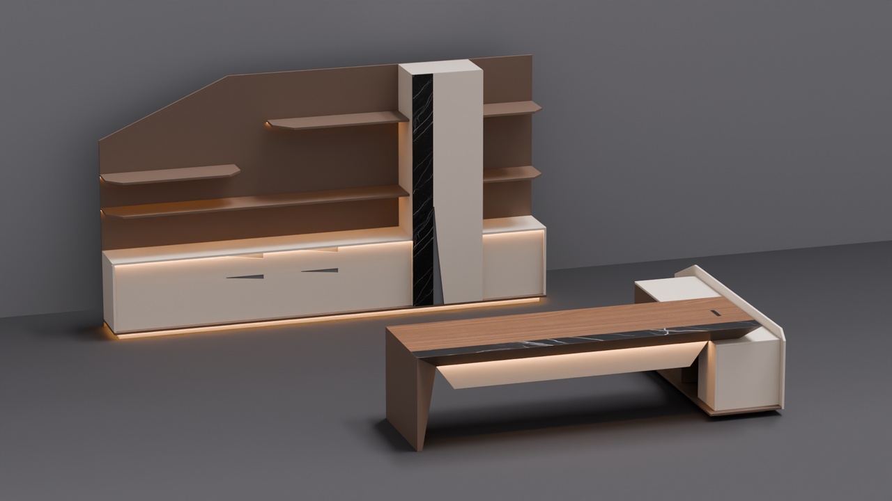 Media 1 for listing Geometric Executive Office Desk with Cabinet